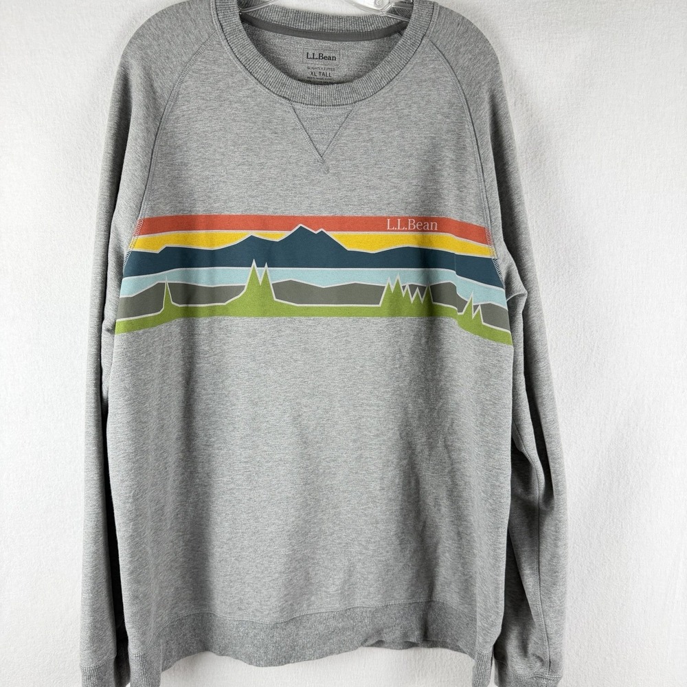 L.L. Bean Mens XL Tall Long Sleeve Pull Over Gray Graphic Crew Neck Sweatshirt
